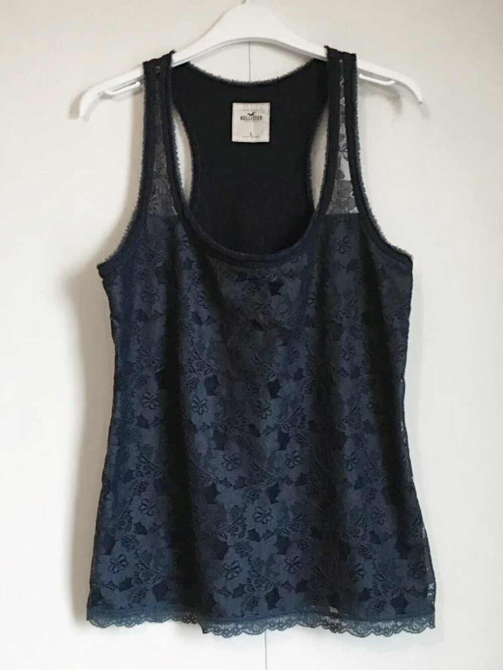 Hollister Navy Blue Lacy Bilayer Tank Top L 90s/00s Coquette